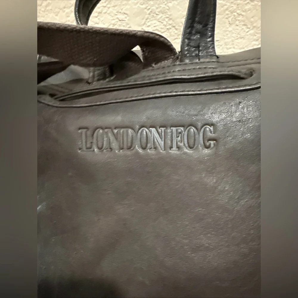 London‎ Fog Leather Backpack Brown Drawstring Flap Buckle Pockets Travel Bag